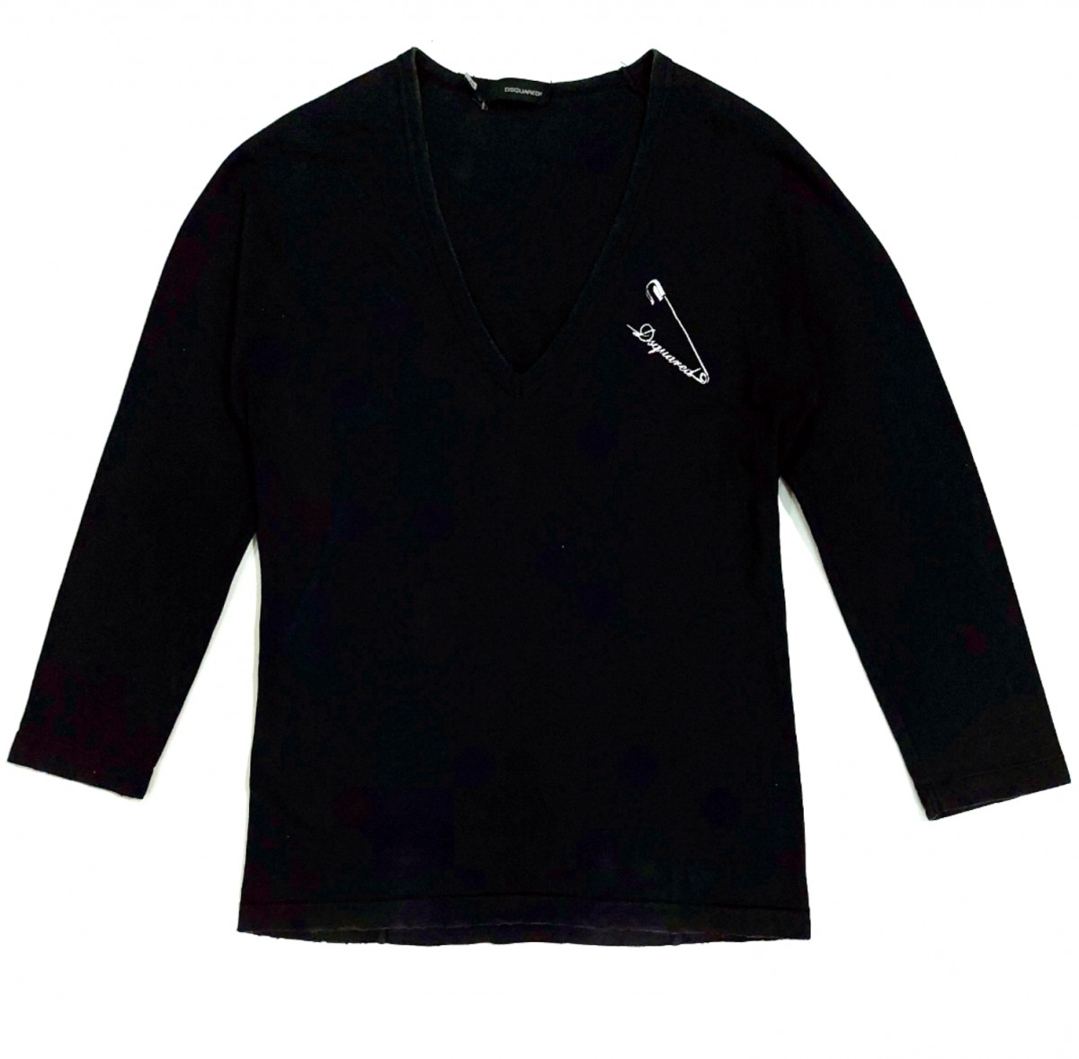 RARE! DSQUARED2 WIDE V-NECK DISTRESSED 3/4 SLEEVE TEE - 1