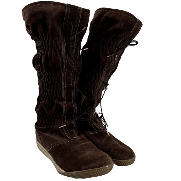 Sorel Firenzy Snow Boots Knee High Suede Waterproof Argyle Tie Brown 7.5 - 2