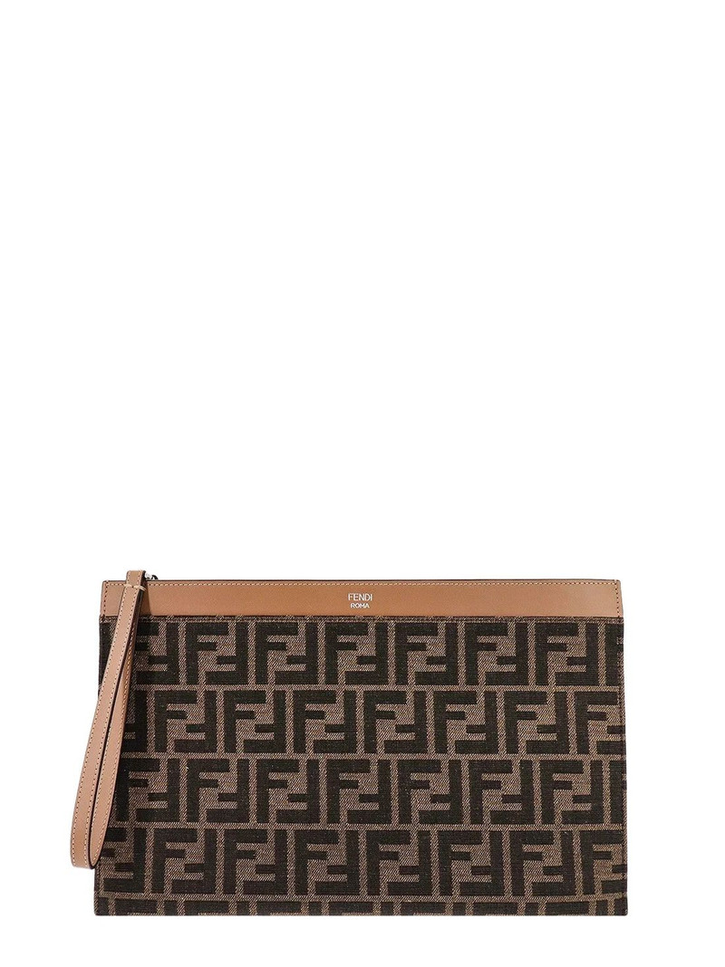 FENDI $650 Brown Fabric Pouch Bag New & Authentic - 1