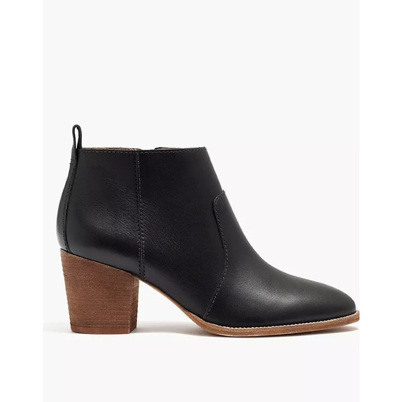 Madewell The Brenner Boot Leather Block Heel Ankle Shaft Almond Toe Black 9.5 - 1