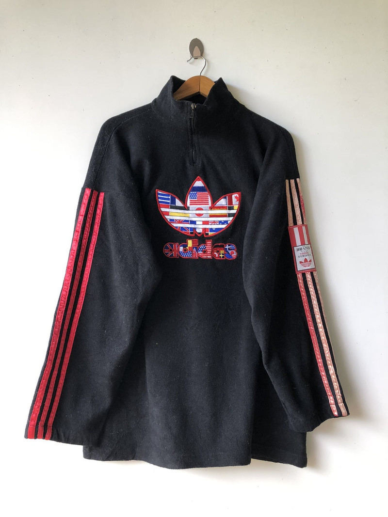 Vintage Adidas Words Rios Sweat Half Zip Black Sweaters - 1