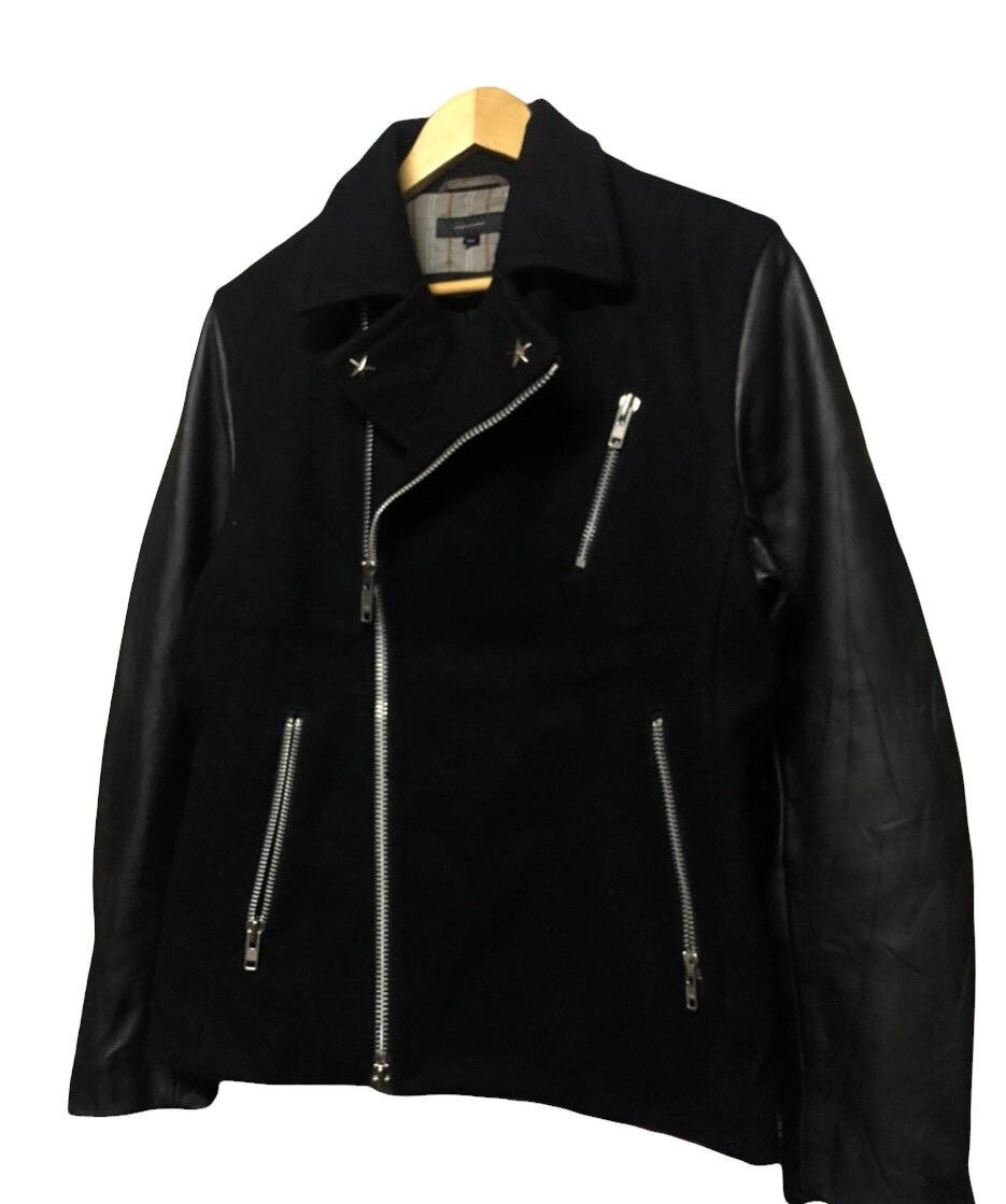 Rare🔥Nano Universe Black Leathe Bikers Jacket Double Collar - 5