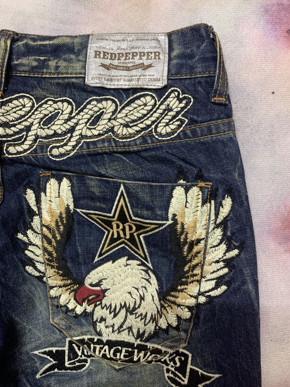 Ed Hardy - RED PEPPER Embroidery Eagle Washed Dirty Denim - 5