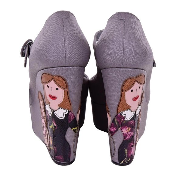 DG FAMILY Embroidery Leather Wedges Shoes Pumps VALLY Gray 06943 - 3