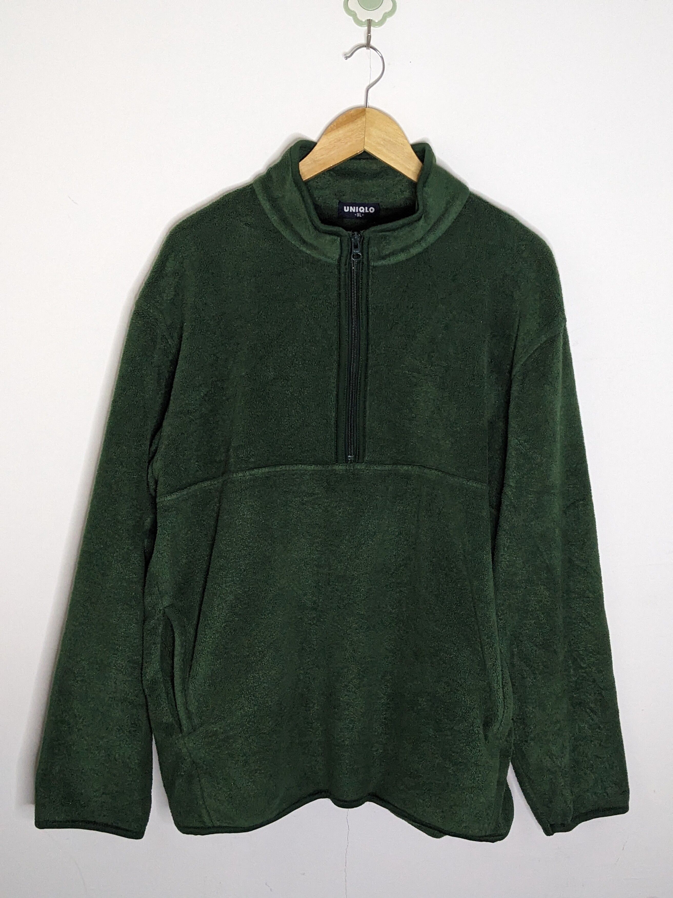 Uniqlo Half Zipper Green Fleece Pullover Sweatshirt Jacket - 1