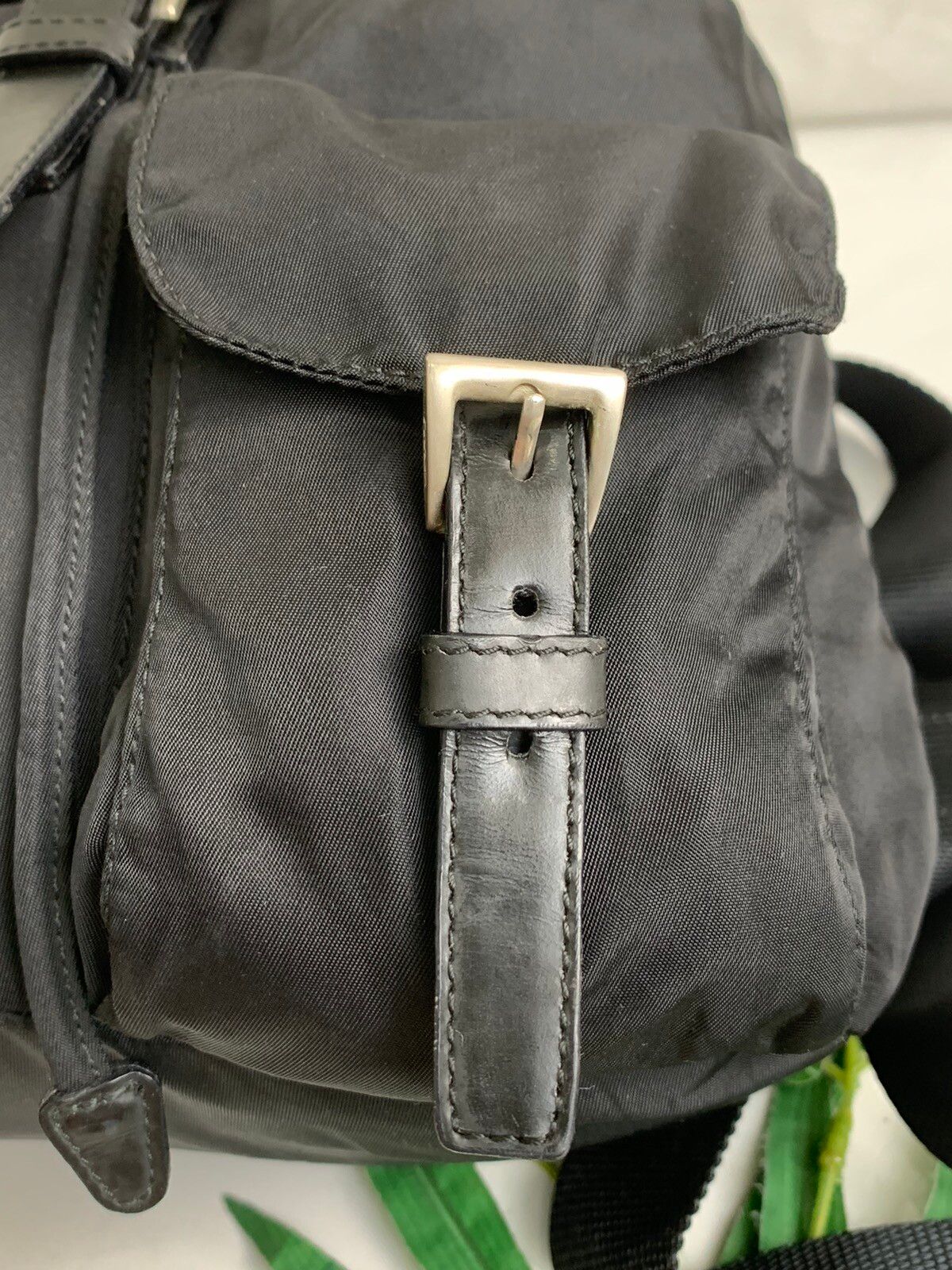 Authentic prada backpack black nylone double pocket - 11
