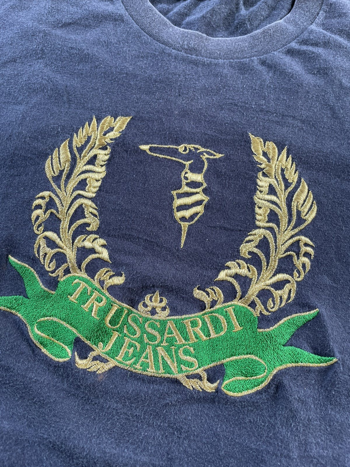 💥Vintage Trussardi Jeans Embroidery Big Logo Tee - 5