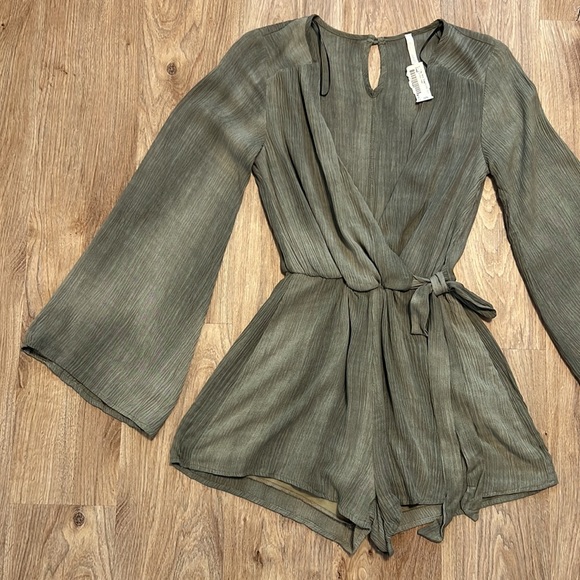 Sage Deep V Surplice Wrap Romper in Olive - 7