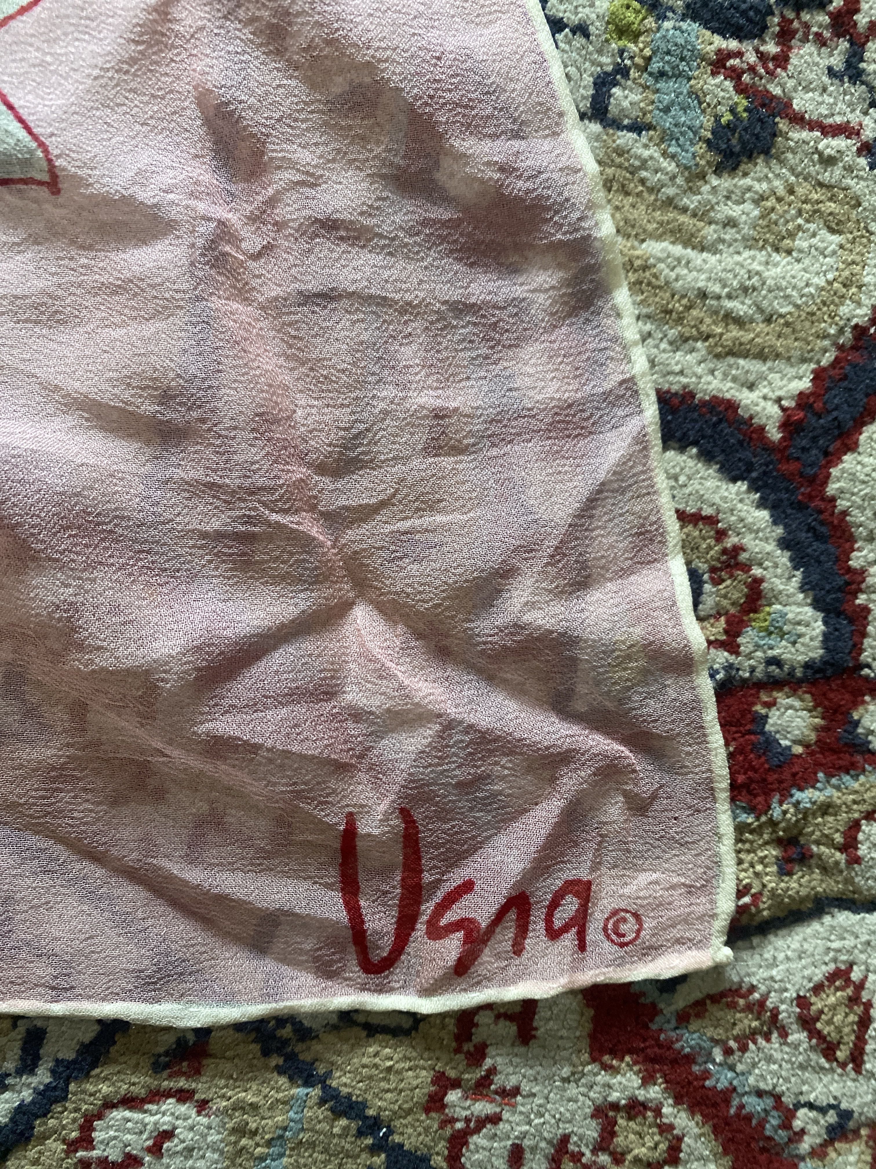 Vintage Usna Japan Silk Blend Floral Scarf Pink White Roses 53% Silk 47% Nylon - 2