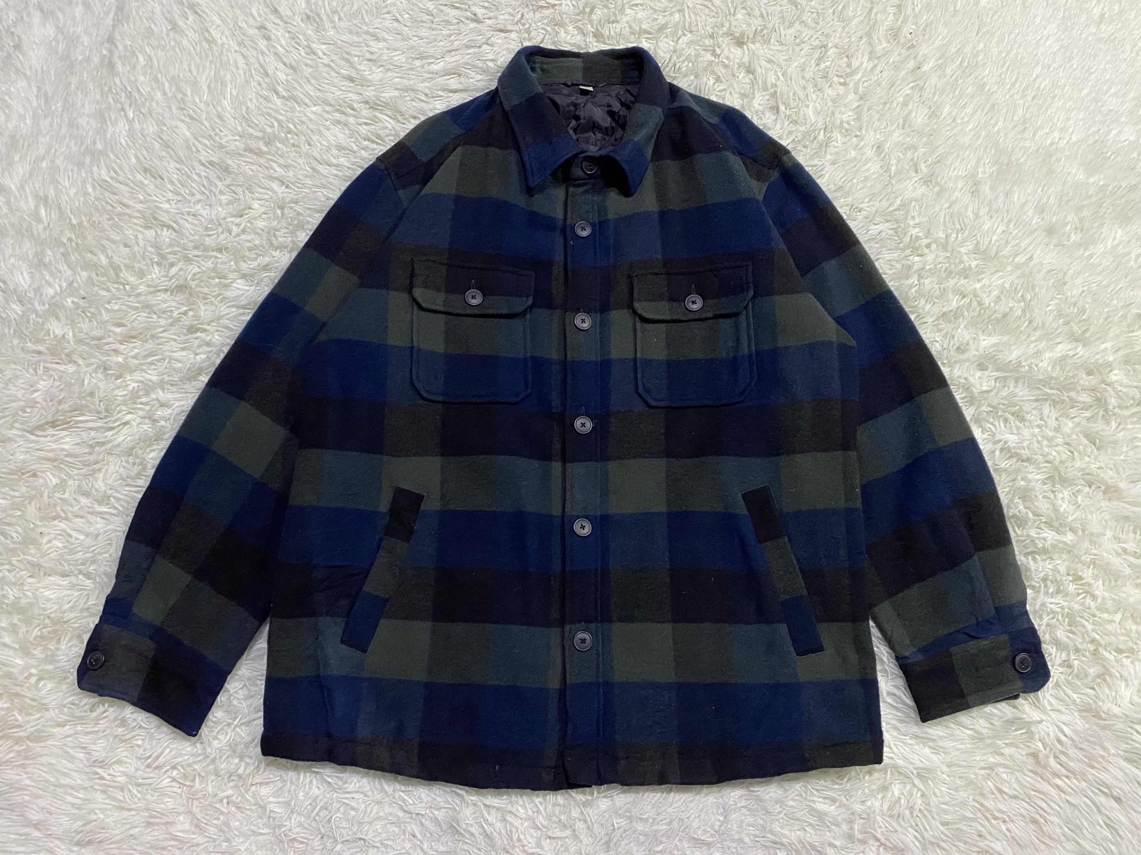 Flannel - Vintage Uniqlo Quilted Wool Blend Checked Flannel - 1