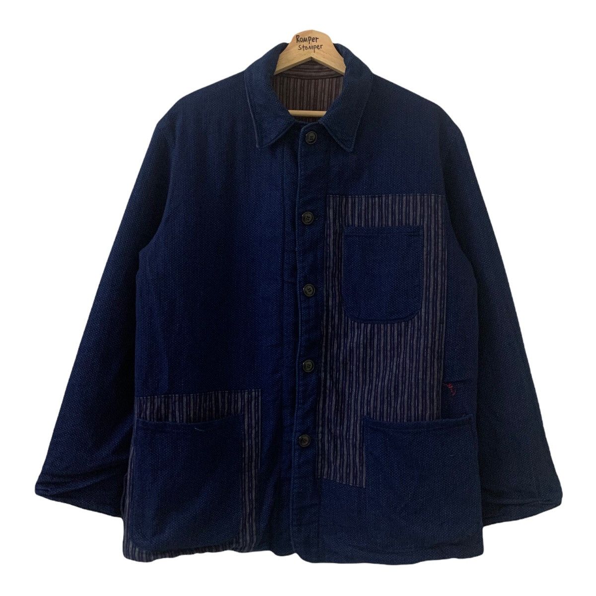 Indigo - 🇯🇵Blue Blue Japan Sashiko Patchwork Reversible Button Jacket - 2