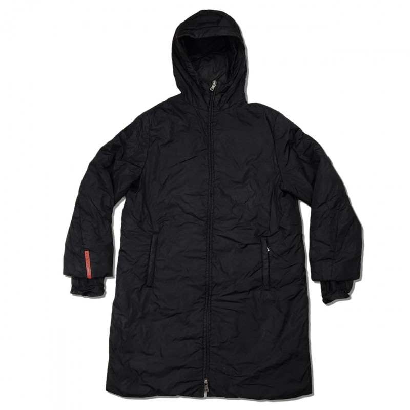 PRADA Italy Padding Nylon Raincoat Hoodie Parka Long Jacket - 1