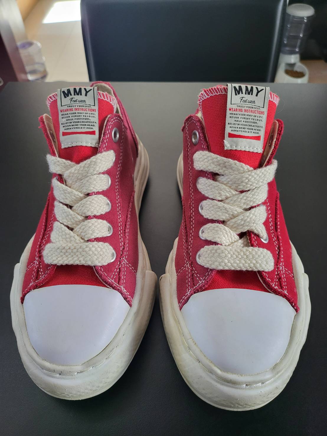 MIHARAYASUHIRO RED OVER-DYED OG SOLE PETERSON SNEAKERS - 1