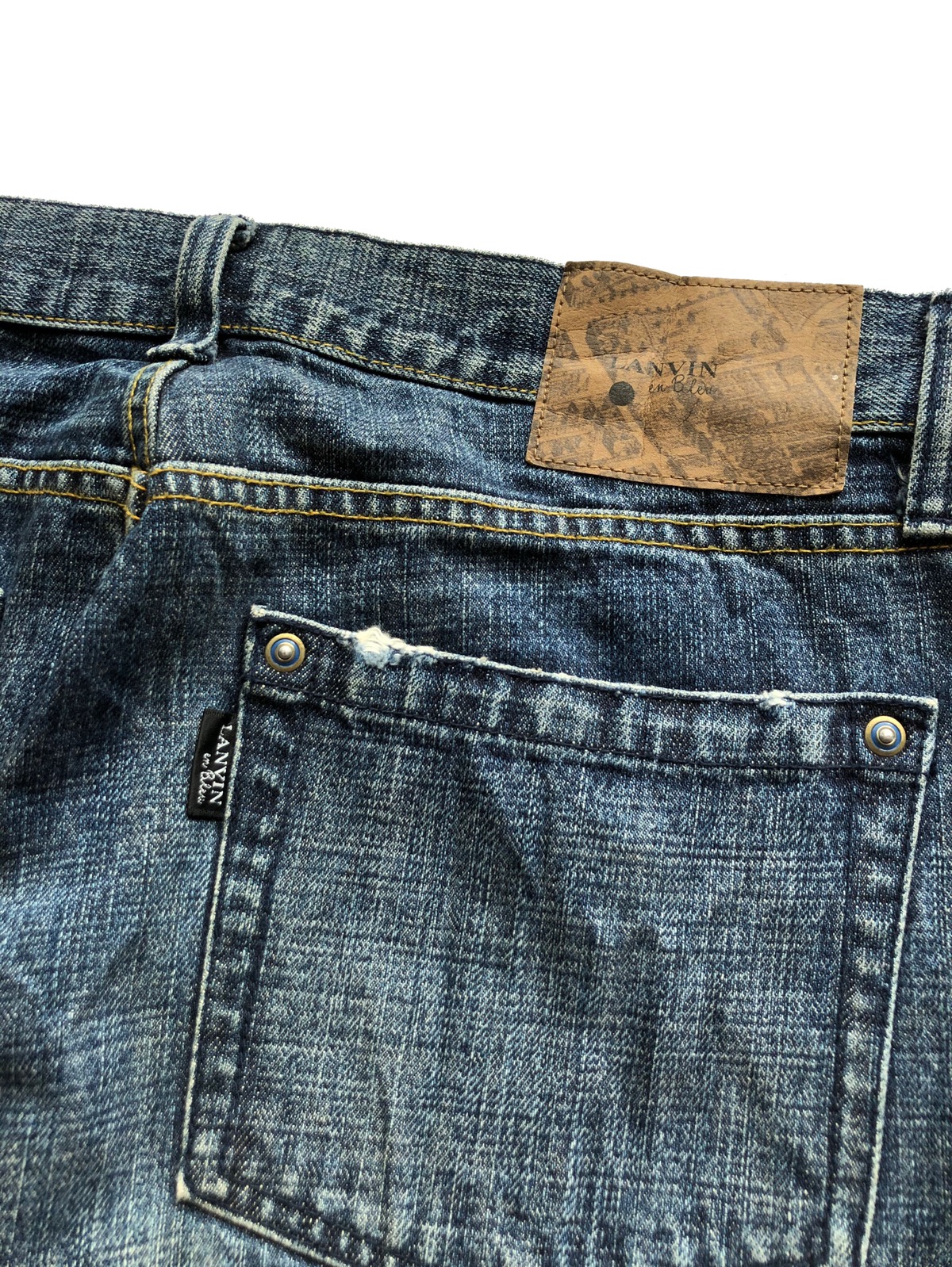 2000s Lanvin Brush Painted Washed Denim Jeans - 6