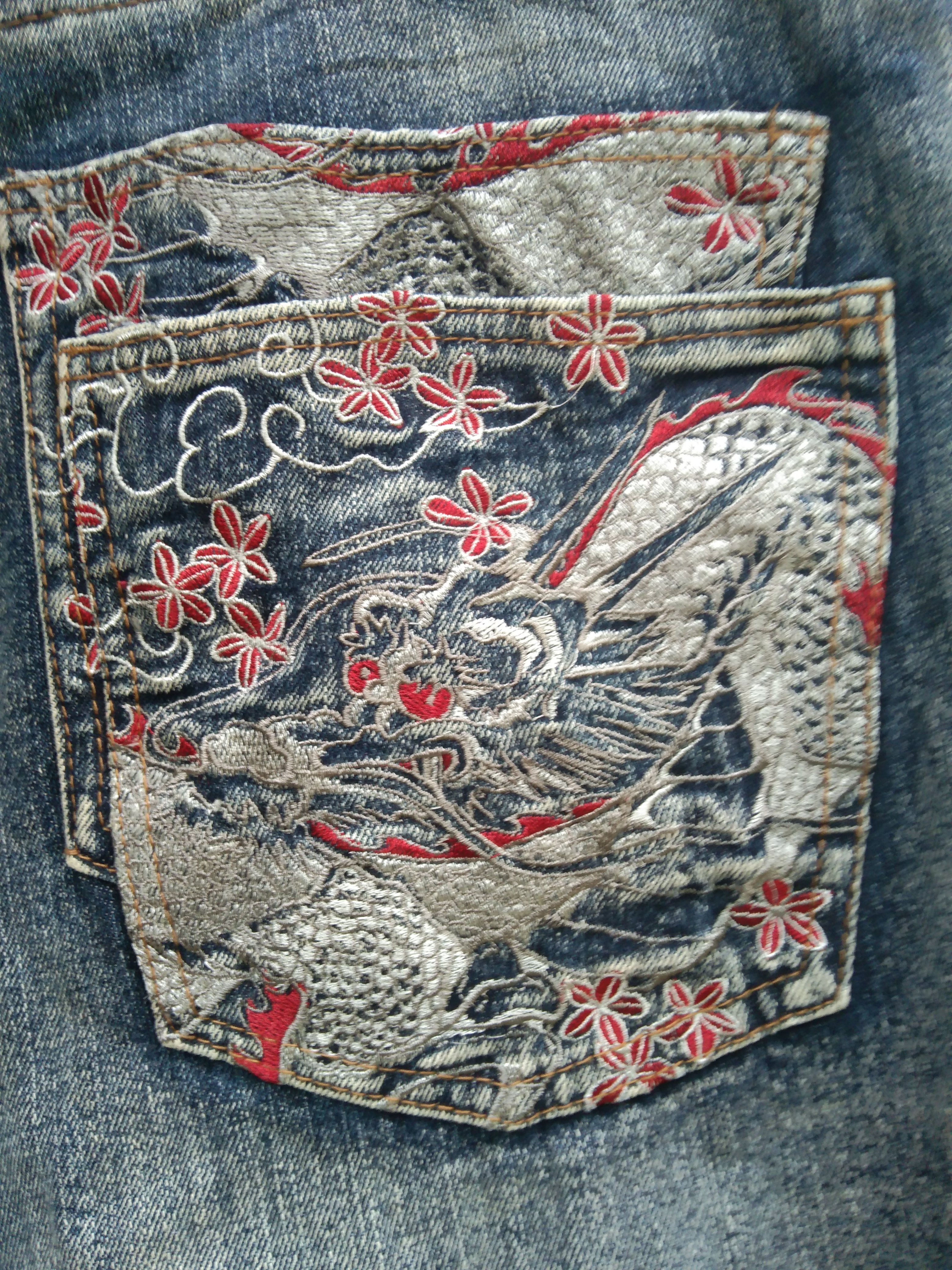 Vintage - VINTAGE SUKAJAN EMBROIDERY FISH KOI & DRAGON JEANS - 3