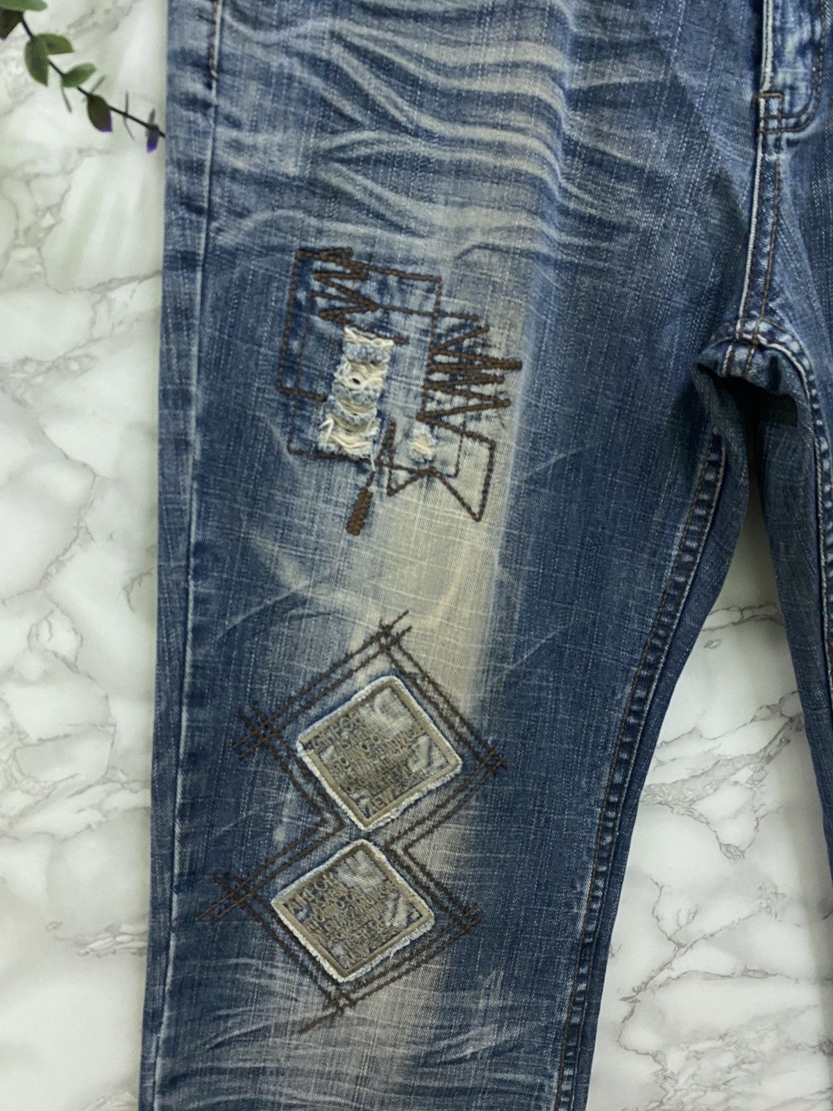 Designer - Vintage ZHAO DAO Patches Distressed Denim Jean - 7