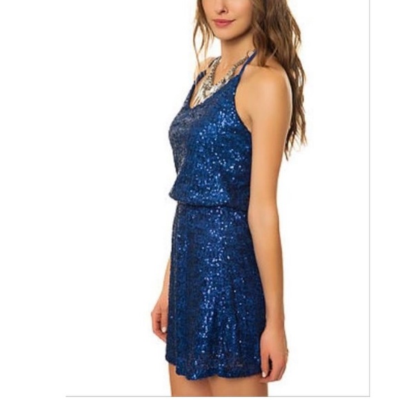 Honey Punch Royal Blue Sequin Halter Dress - 2