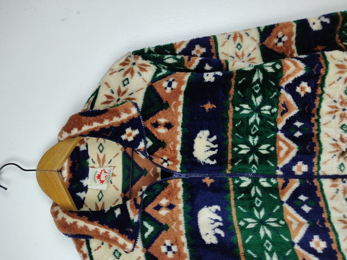 Canadian Sweater - Final Drop! Vintage Canadian Polar Bear Fleece Jacket - 4