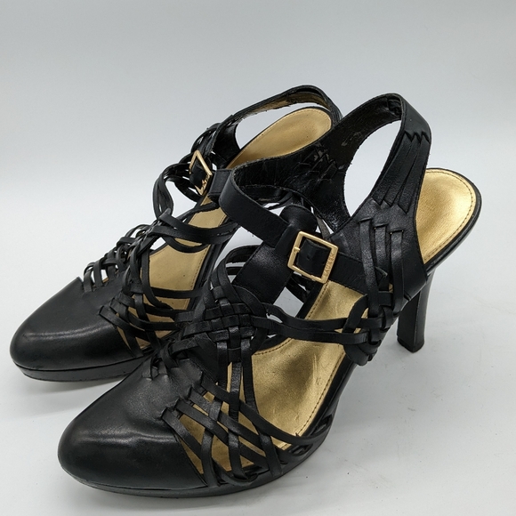 Lauren Ralph Lauren Black Leather Weave Closed Toe Heels Women's 8.5M - 1