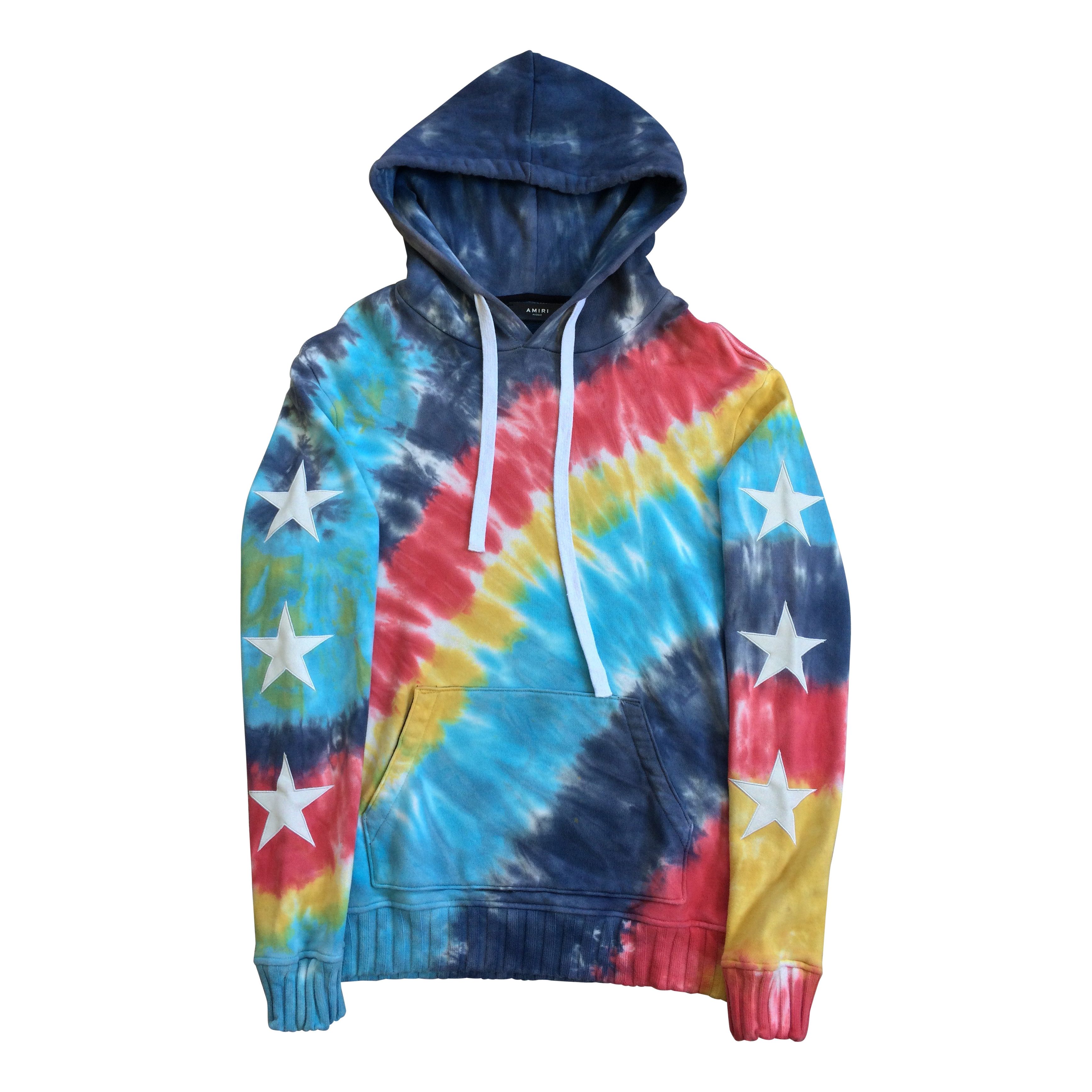 Amiri Distressed Tie Dye Embroidered Leather Stars Hoodie - 1