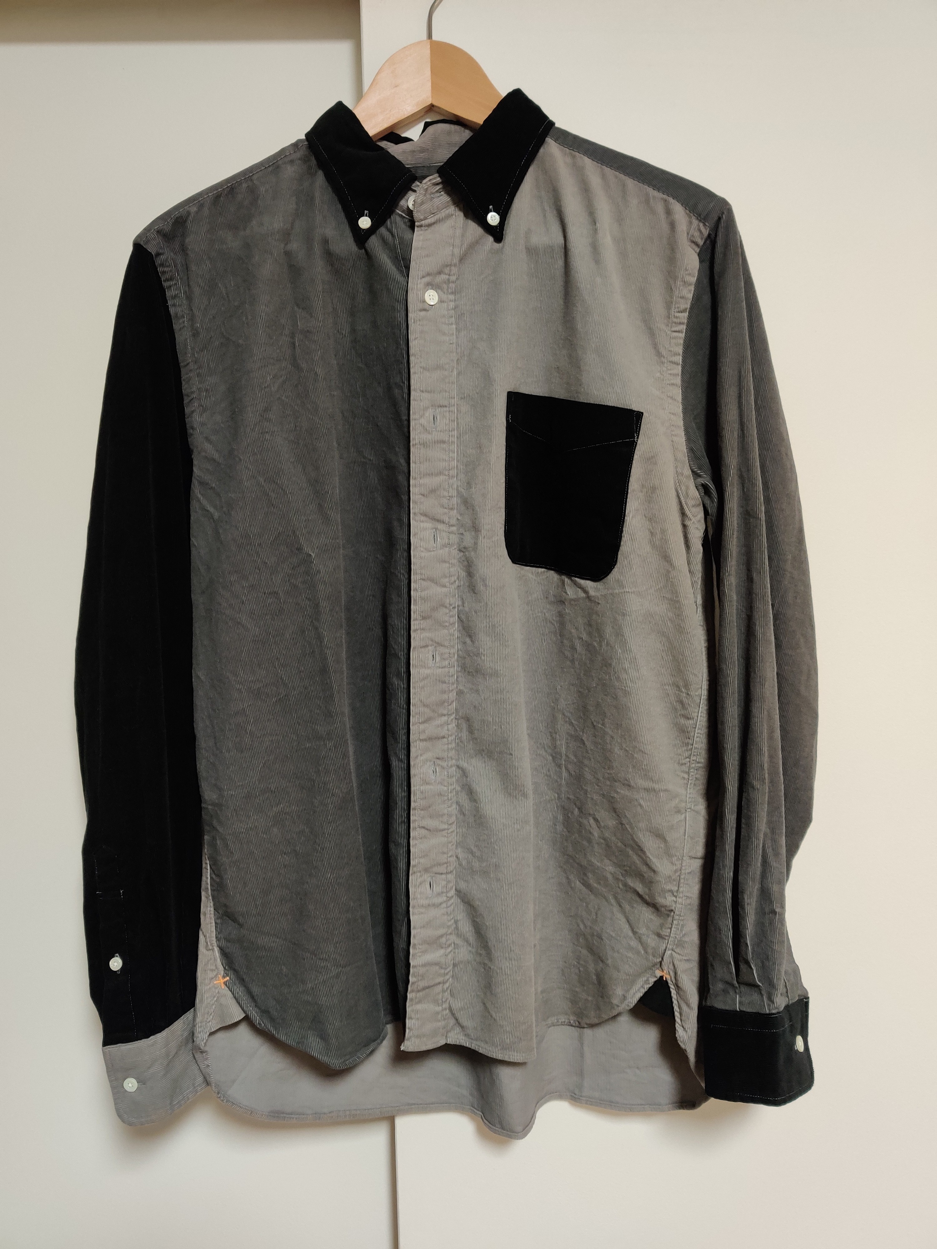 Plus Button Down Panel Pattern Corduroy Shirt - 2