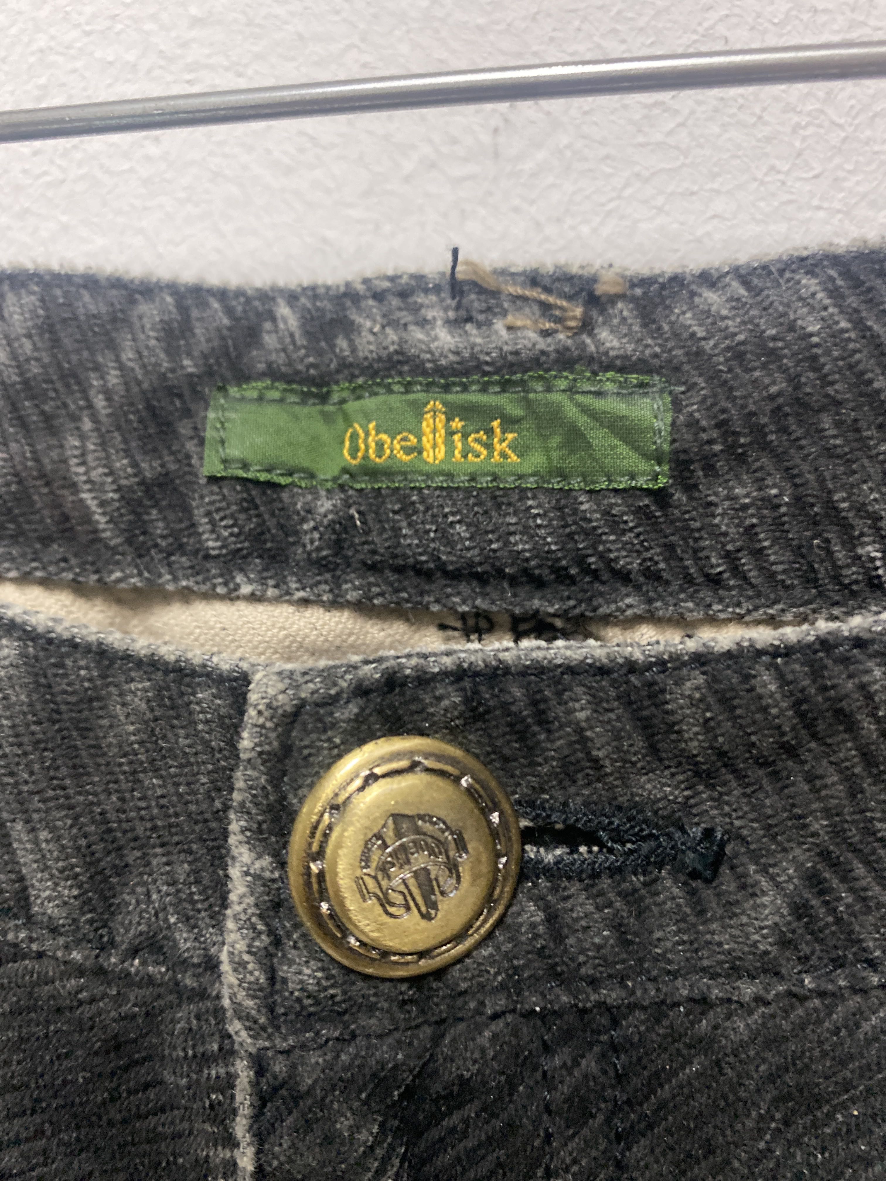 Obelisk Japan Corduroy Flare Pants Distressed Brown Leather Floral Back Pocket - 7