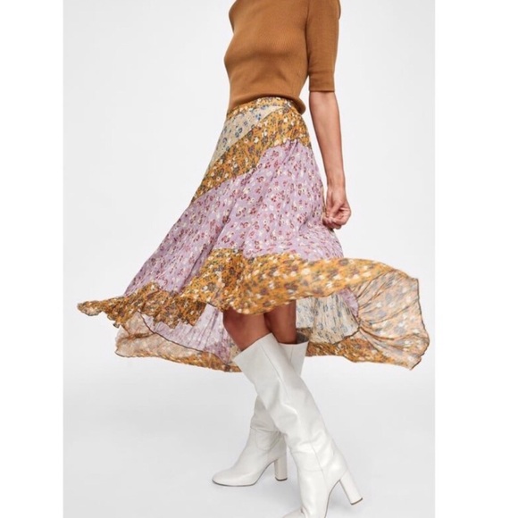 Zara Asymmetrical Floral Patchwork Boho Skirt - 6