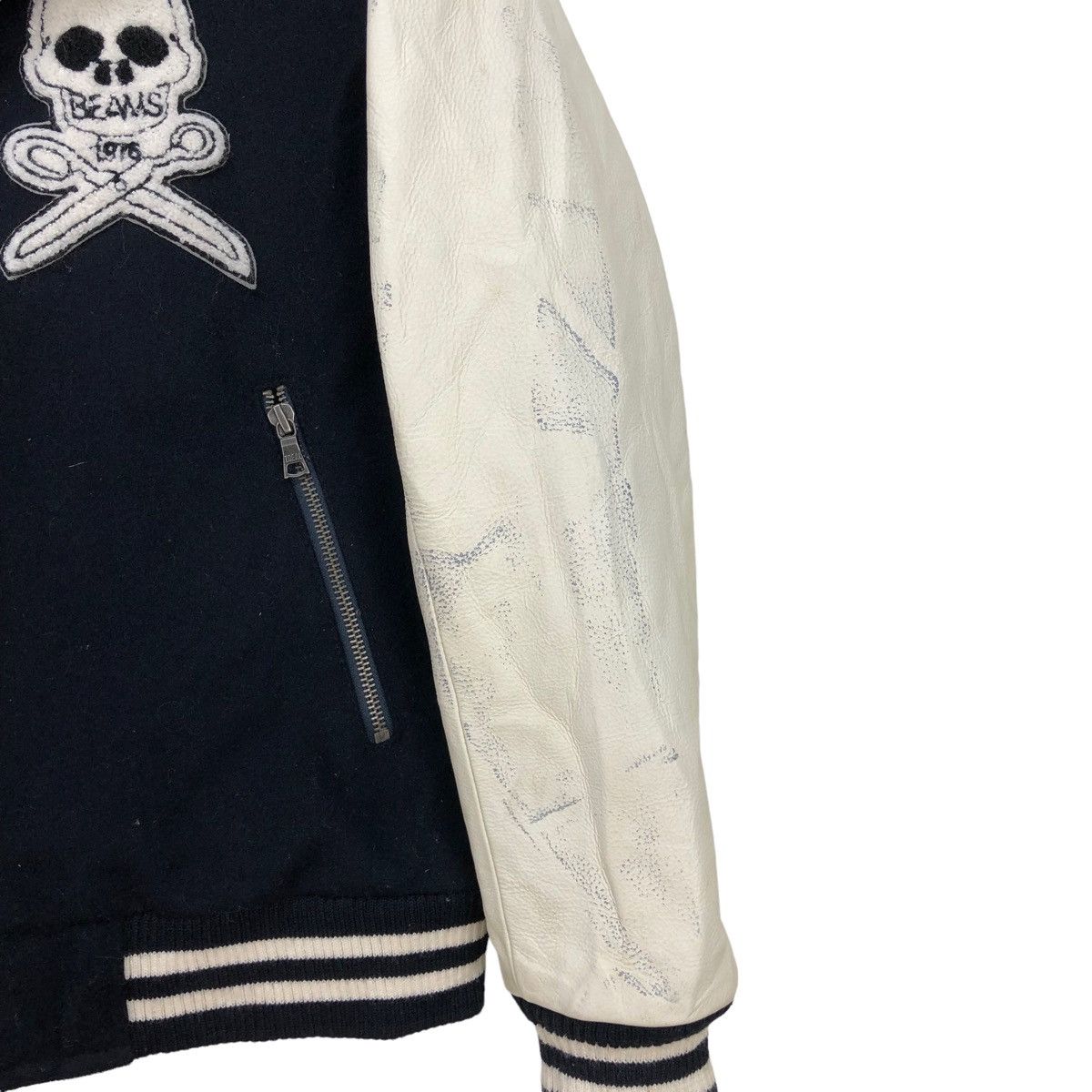 👉Rare!Vtg Beams Varsity Asymmetrical Embroidered Skull Logo - 6