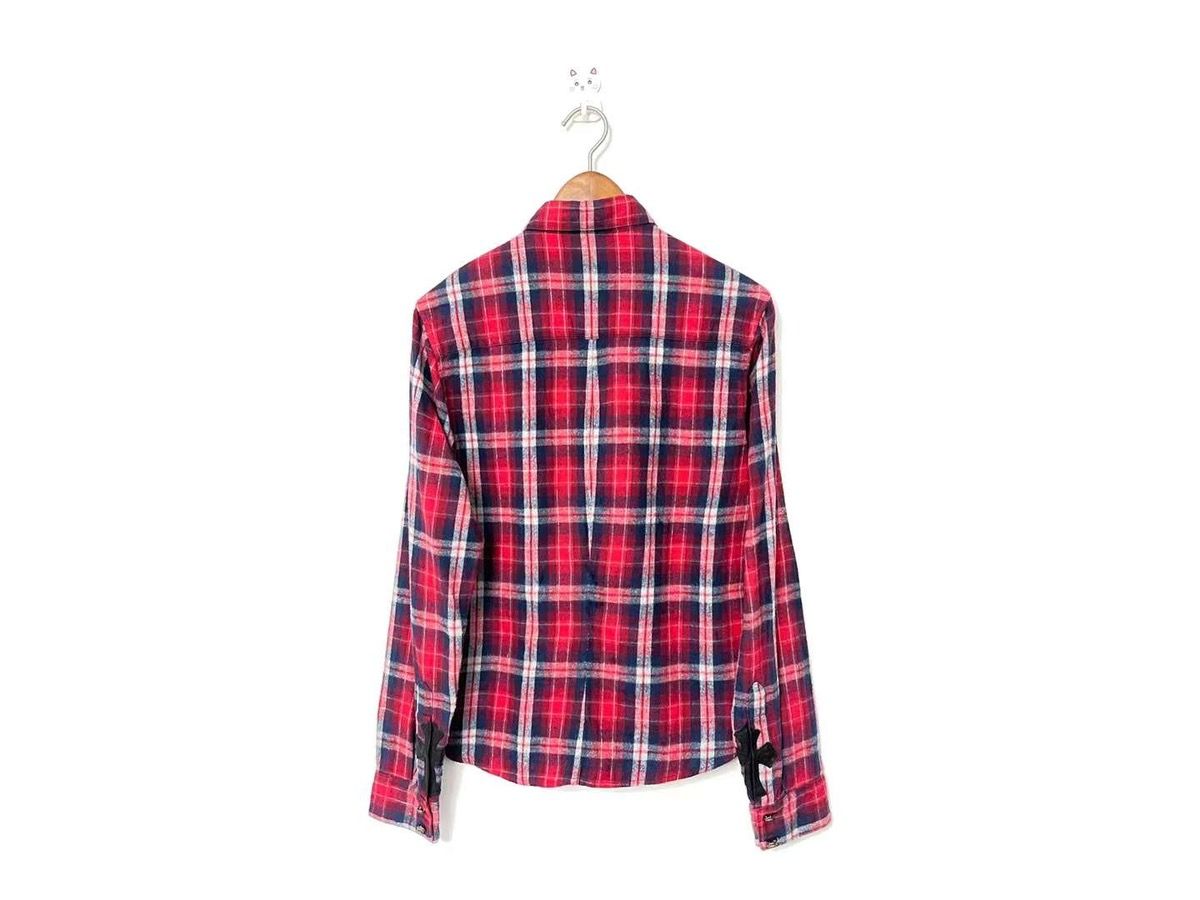 Leather cross patch button up plaid flannel - 2