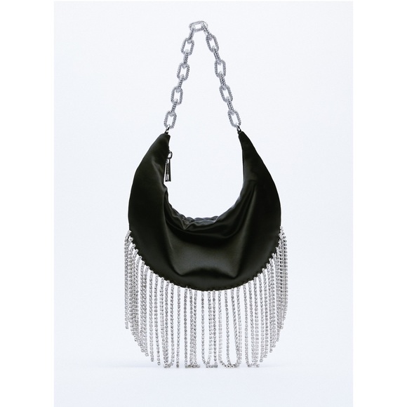 Zara Shiny Satin Rhinestone Shoulder Bag - 2