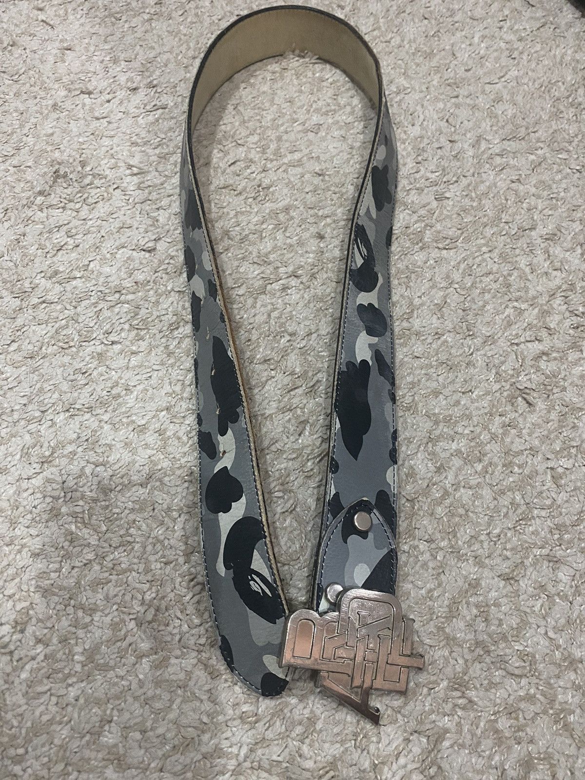 A Bathing Ape Bape Silver Camo Buckle Leather Belt - 4