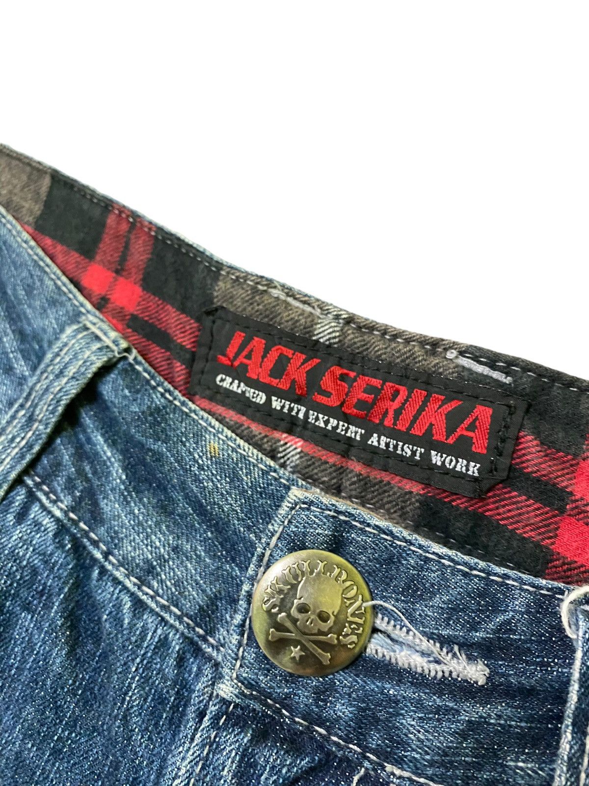 Japanese Brand - JACK SERIKA POEM Acid Wash Tartan Legs Denim Pant - 7