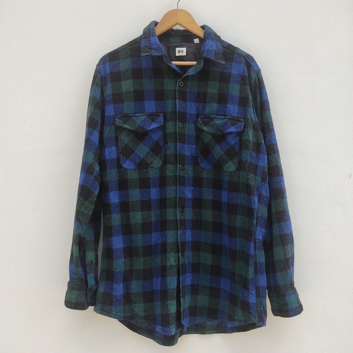 Uniqlo - Uniqlo Blue Green Thick Flannel Checked Long Sleeve Shirt - 1
