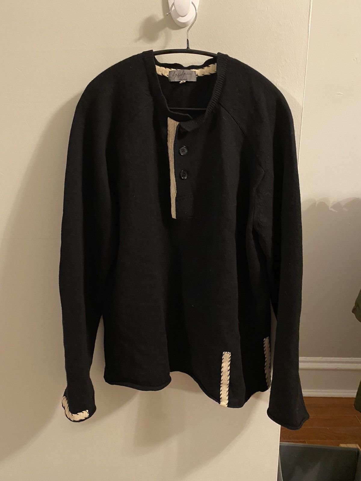 09aw contrast wool henley sweater - 2