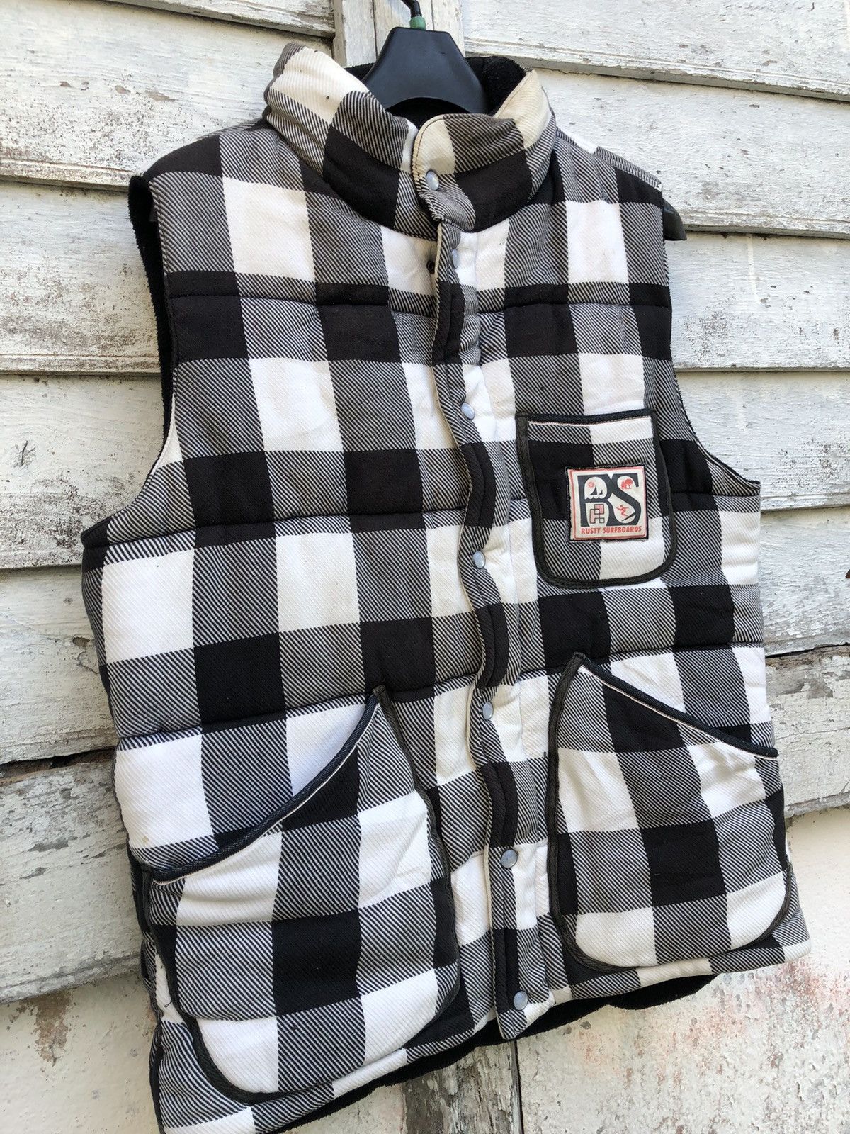 Rusty Surfboard Plaid Black Pearl Snap Padded Vest - 3