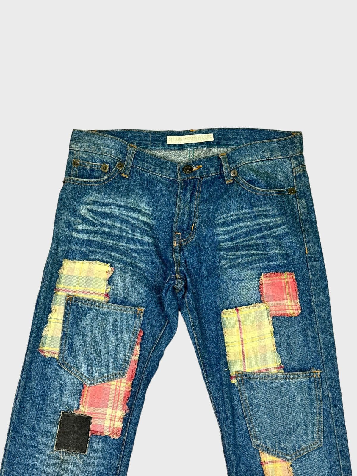 Designer - BLUE MOON BLUE Patchwork 6 Pocket Distressed Denim Pants - 3