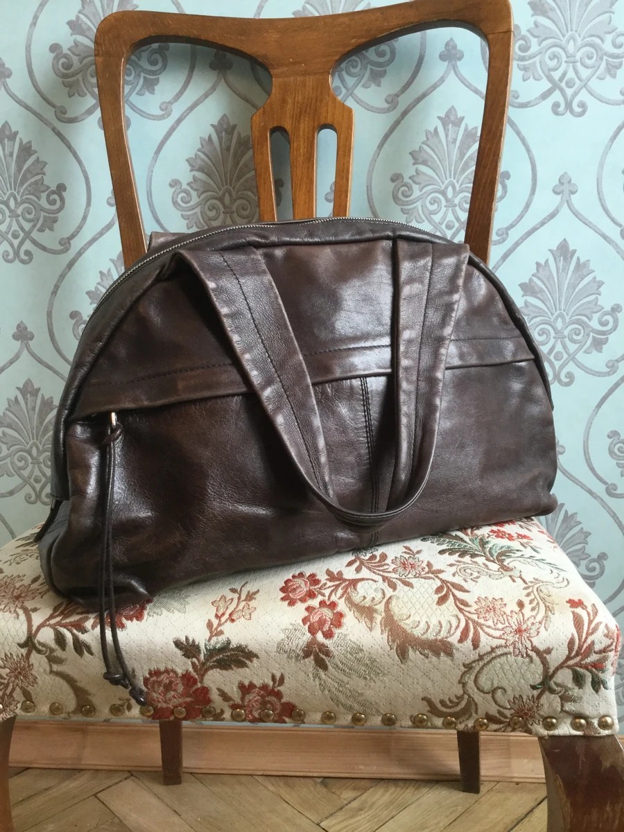 Y’s brown classical semicircle leather bag - 1