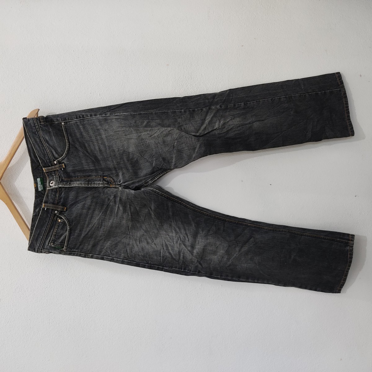 Distressed Denim - Designer Straight Cut Black Patch Denim Jeans - 1