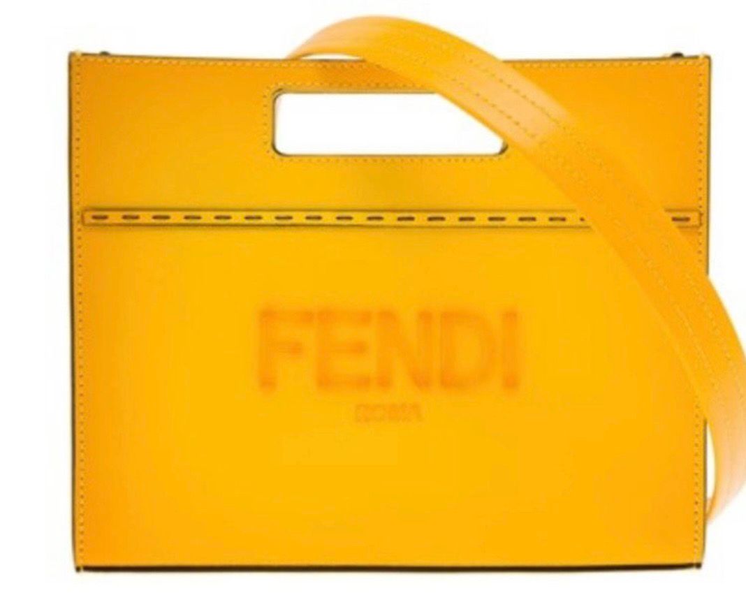 FENDI MAN'S YELLOW LEATHER MINI SHOPPER BAG WITH LOGO - 1