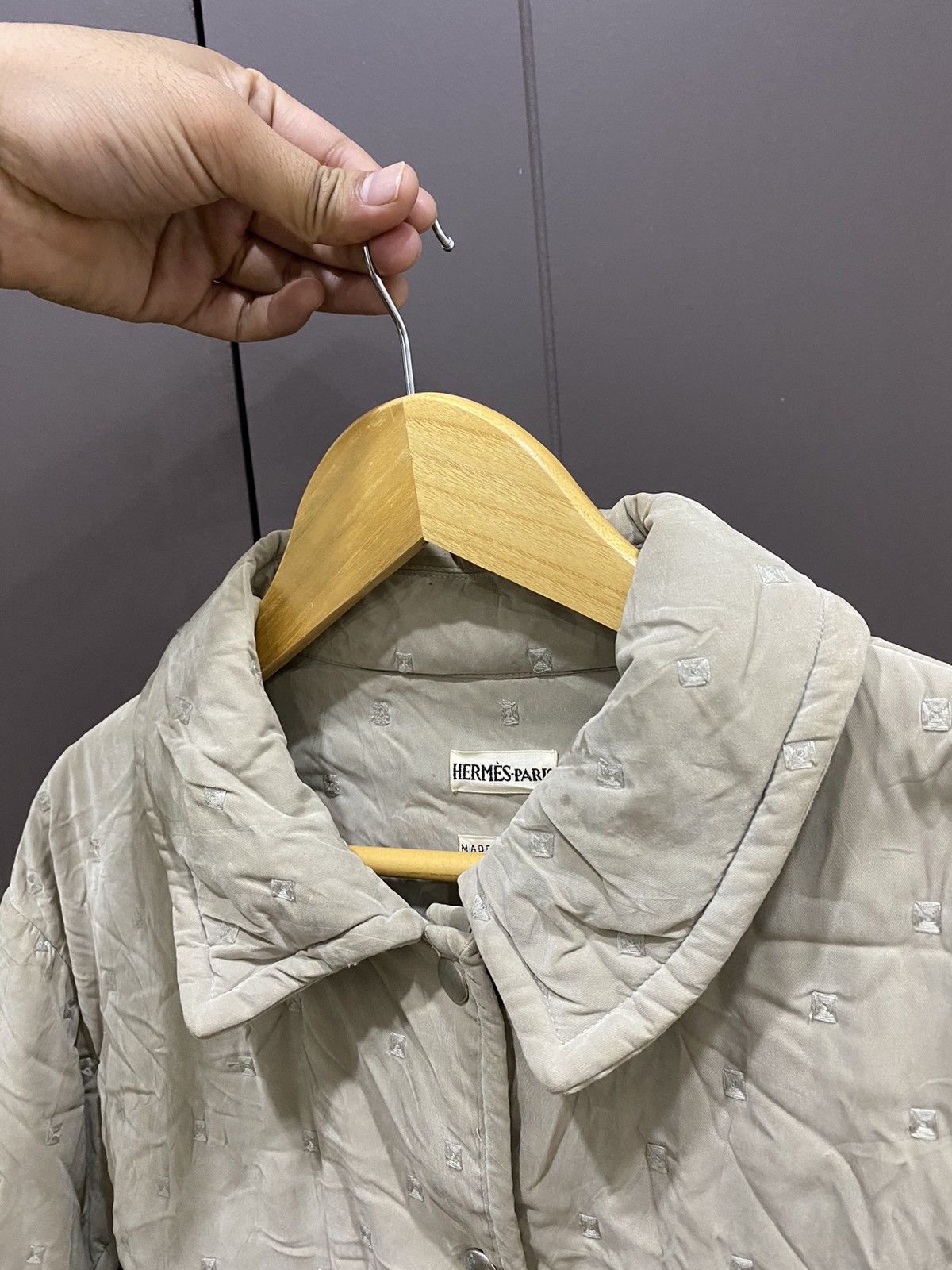 Authentic Hermès Jacket Beige Quilted France 42 Coat - 18