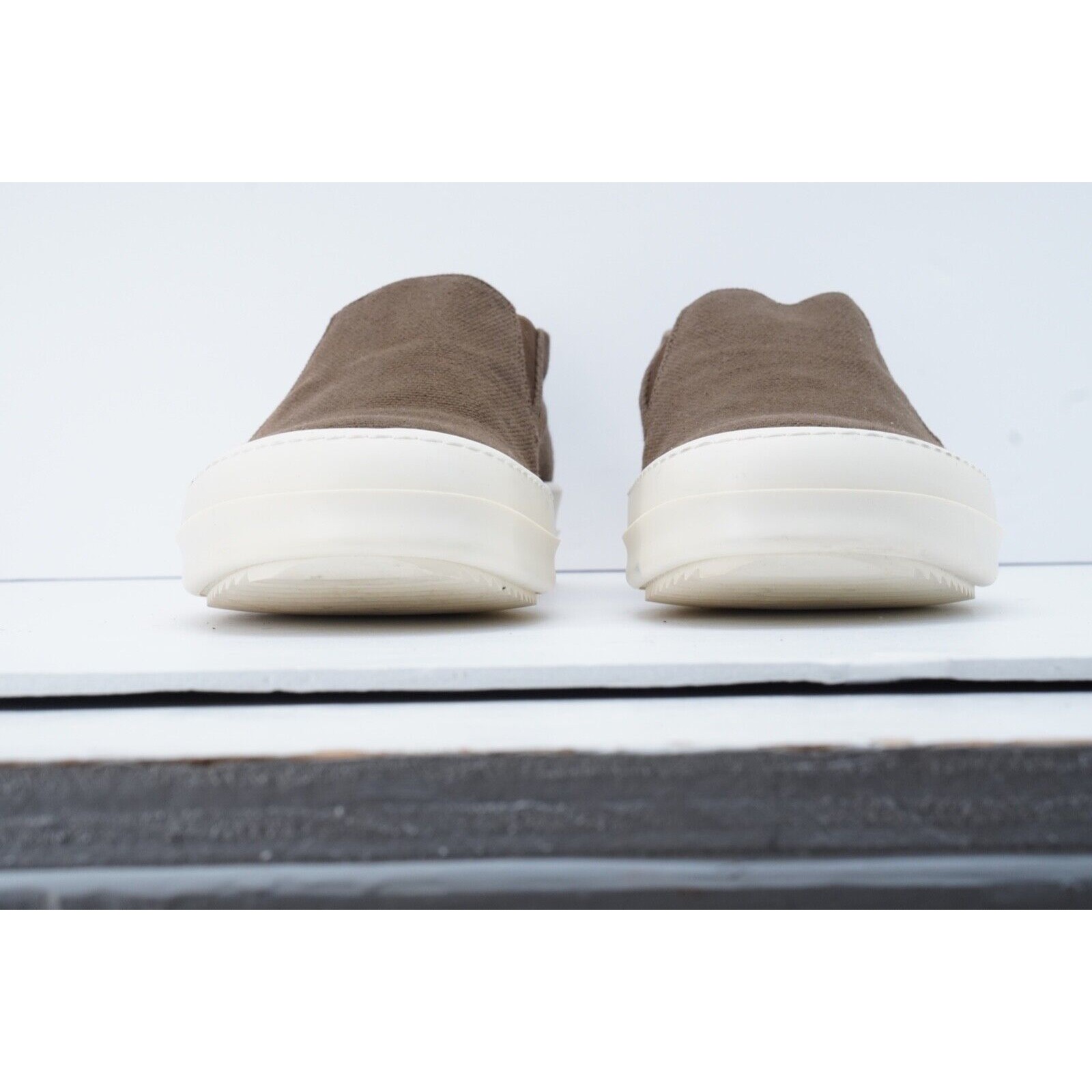 Rick Owens DRKSHDW Sneaker Slip On Brown White Canvas Shoe - 4