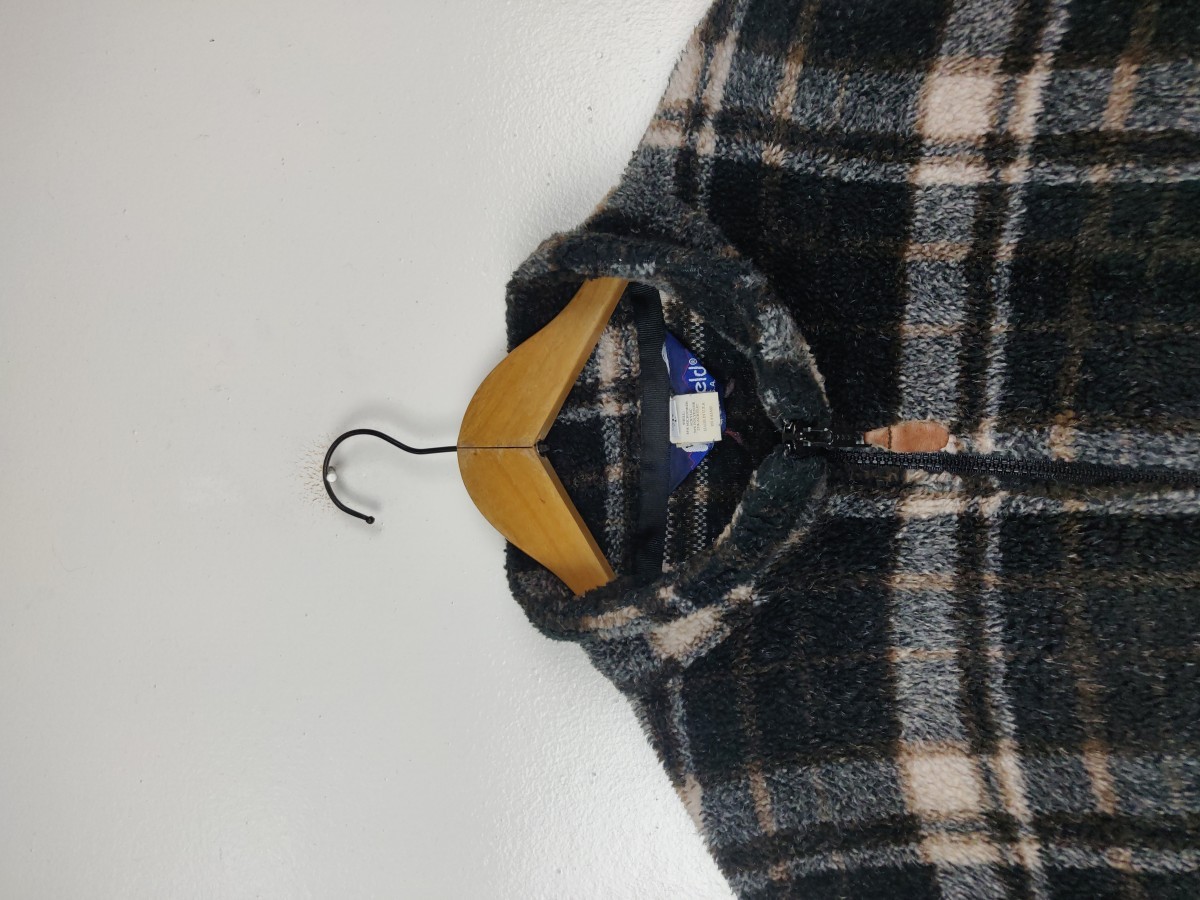 Made In Usa - Checkered Fleece Sweater Jacket Outerwear - 2