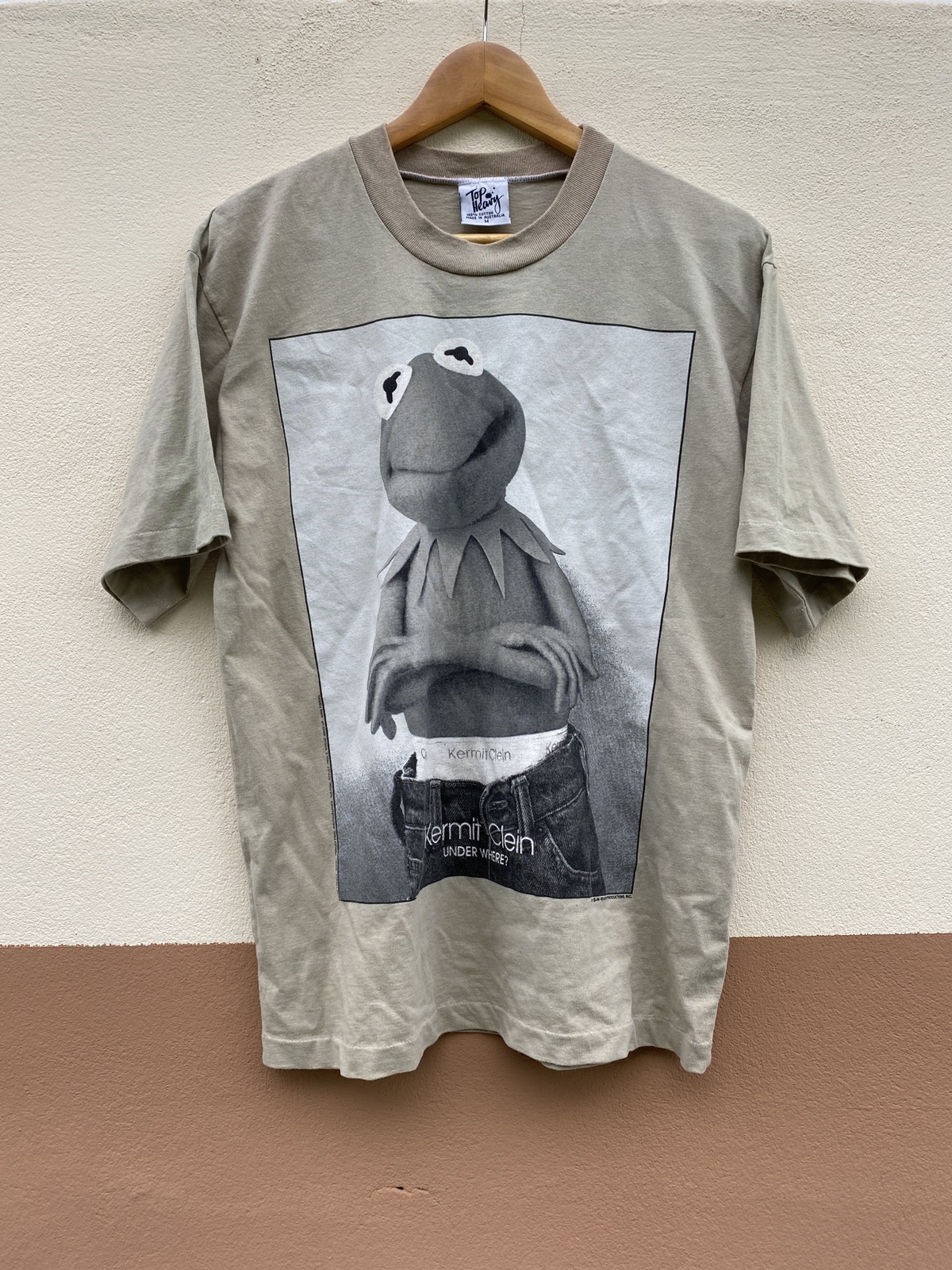 Vintage - 90s Thrashed Kermit Klein Underwear Big Print Parody Tee - 1