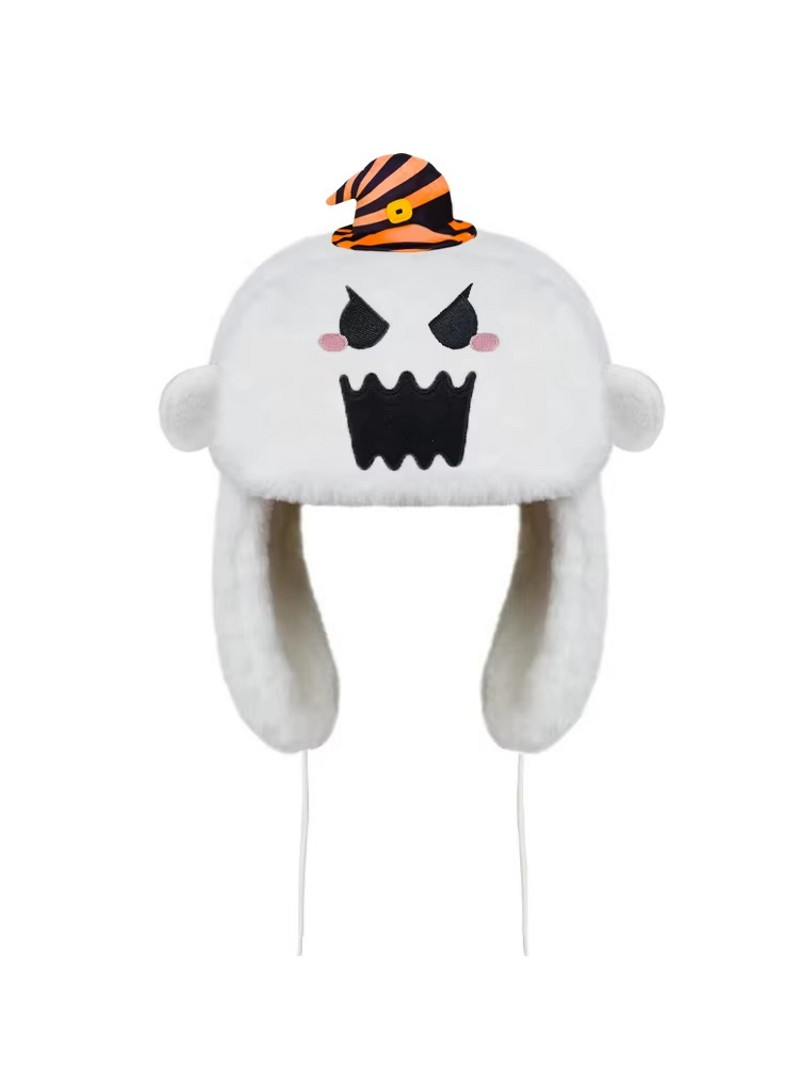 Cartoon Anime White Party Ghost Faux Fur Ushanka Hat Cute Y2K Warm Earflap Trapper Hat - 1