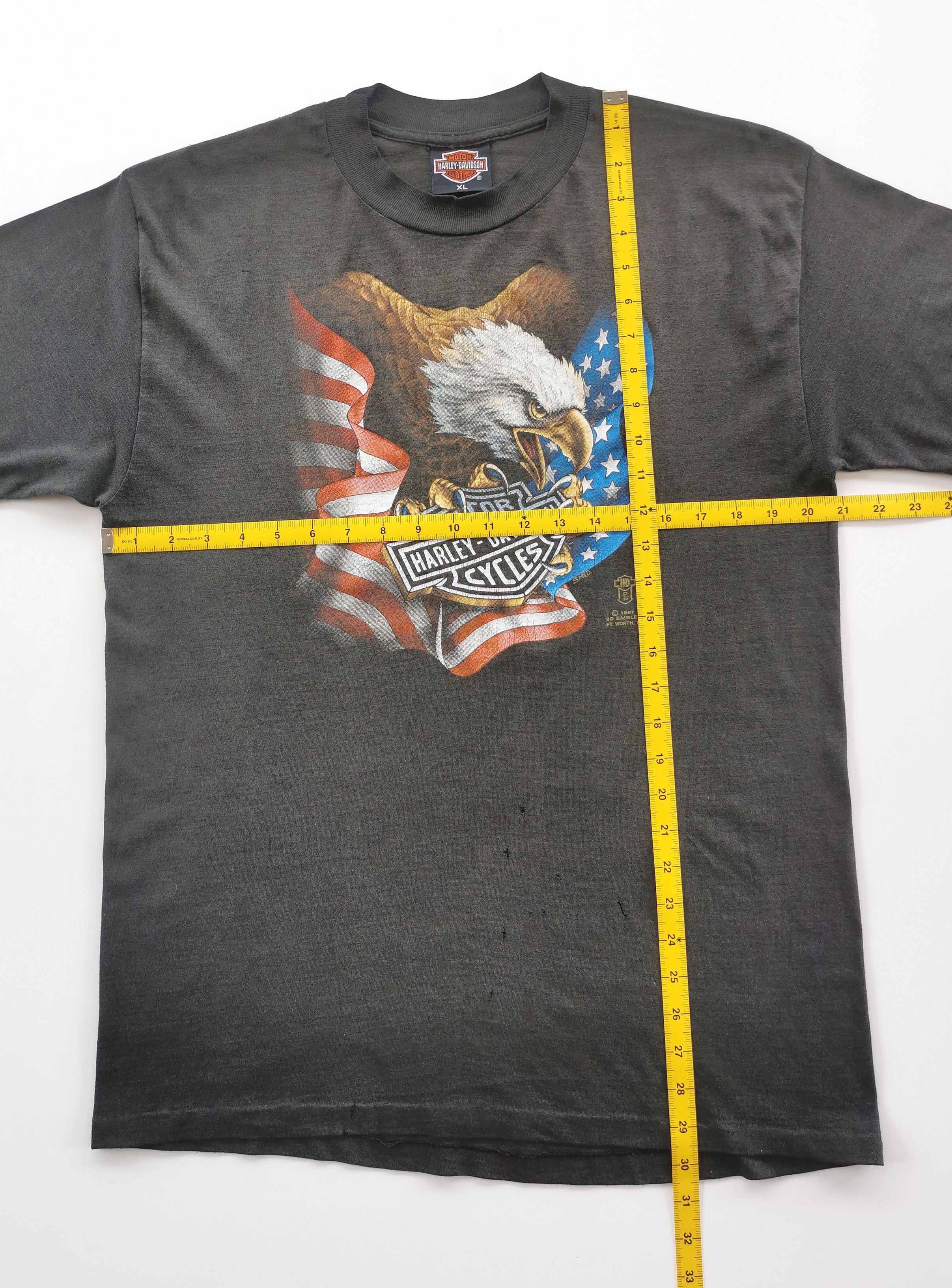 1987 Harley Davidson Eagle USA Flag 3D Emblem Vintage Tshirt - 12