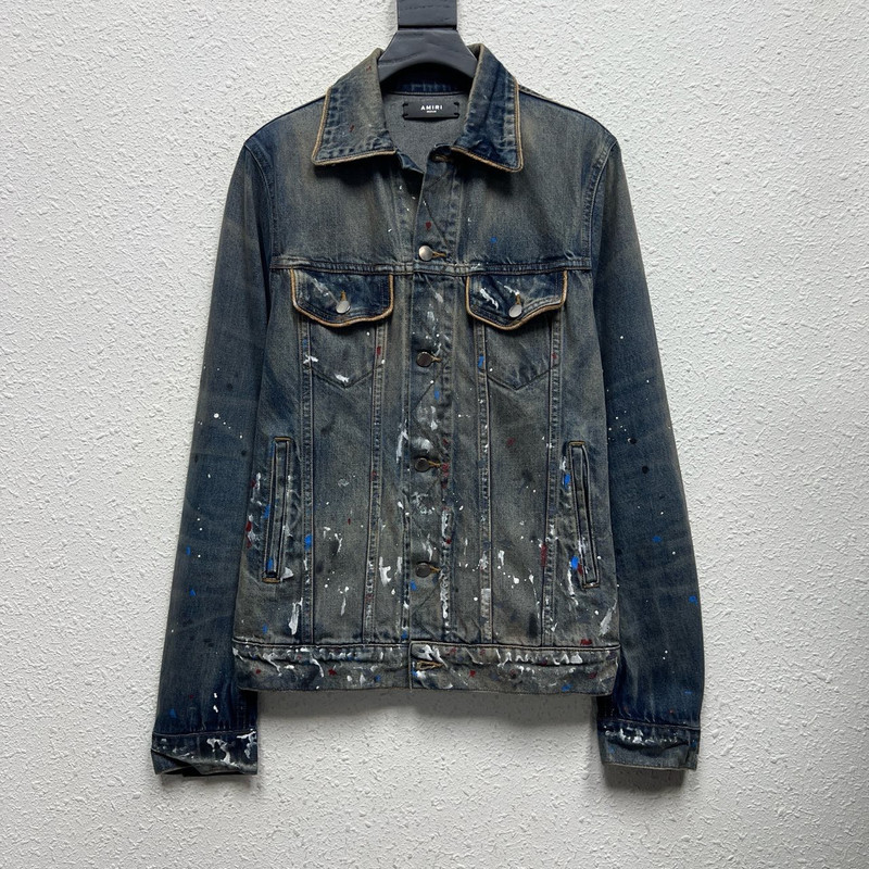 Amiri distressed paint-graffiti denim jacket - 1