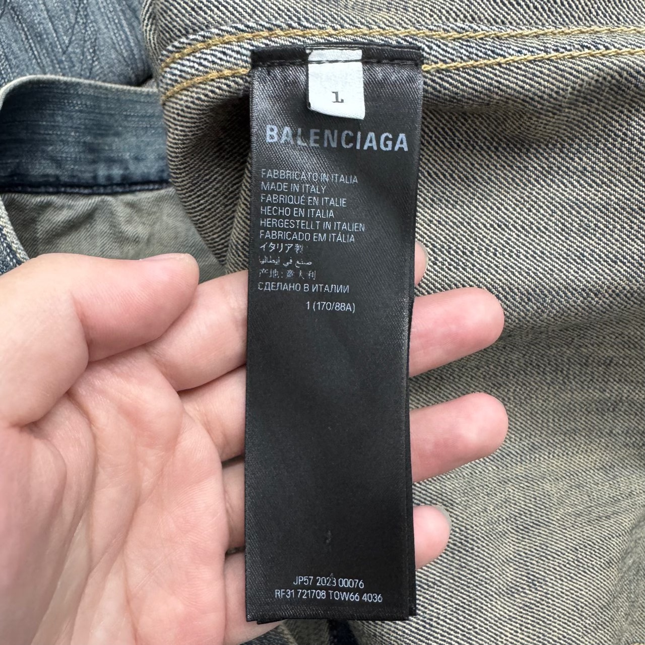 Balenciaga graffiti distressed rhinestone denim jacket - 4
