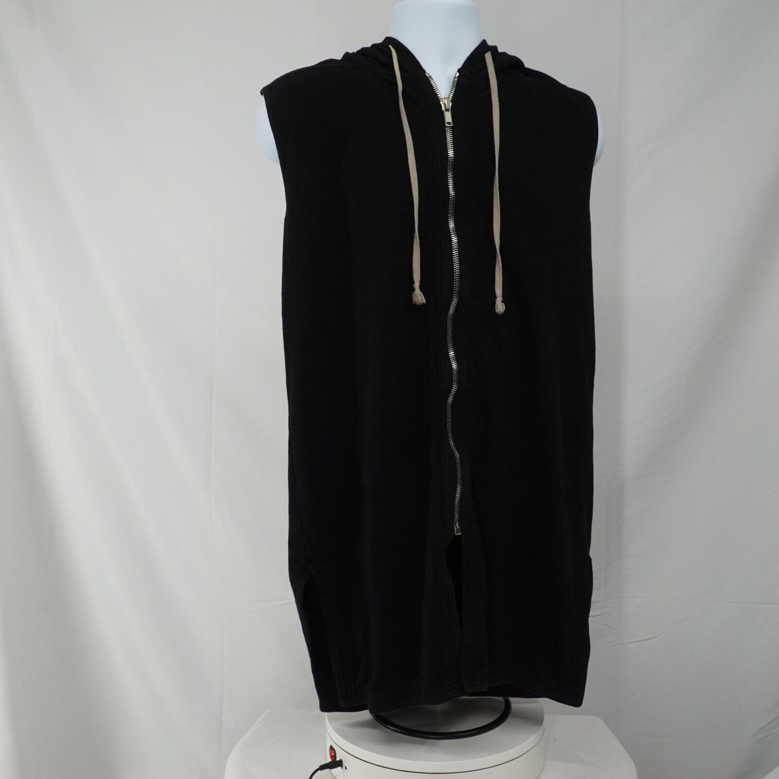 Black Zip Up Sleeveless Jacket Hoodie Cotton - Medium - 3