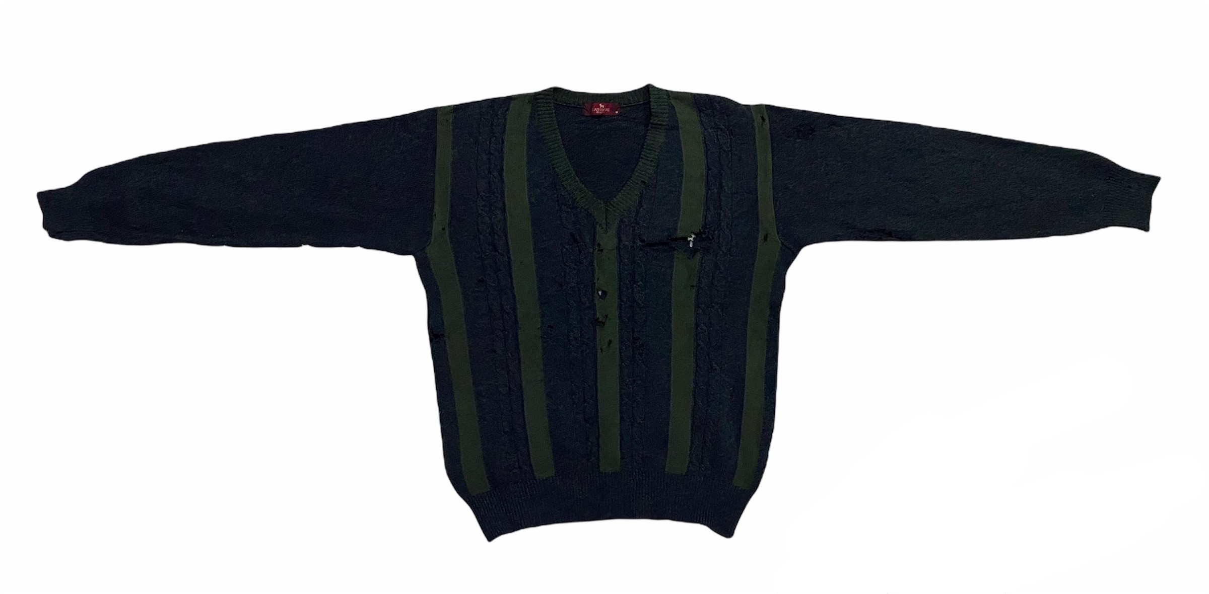 Coloured Cable Knit Sweater - Lecent Cashmere Ripped Sweater Grunge Style Made in Japan - 1