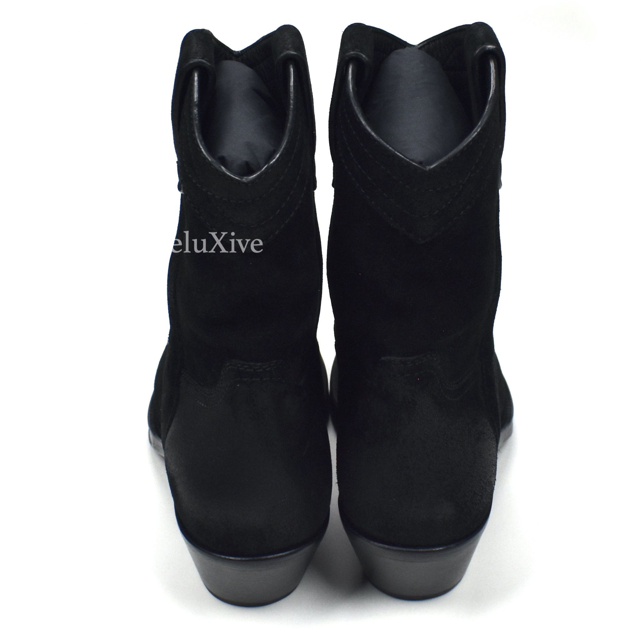 Saint Laurent Black Buffed Suede Santiag Western Boots - 6